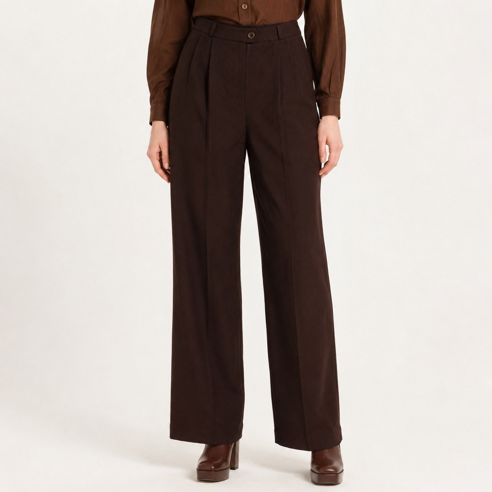 Vintage Chocolate Brown Wool Pants Women 8 Pleated High Waist Minimalist Neutral